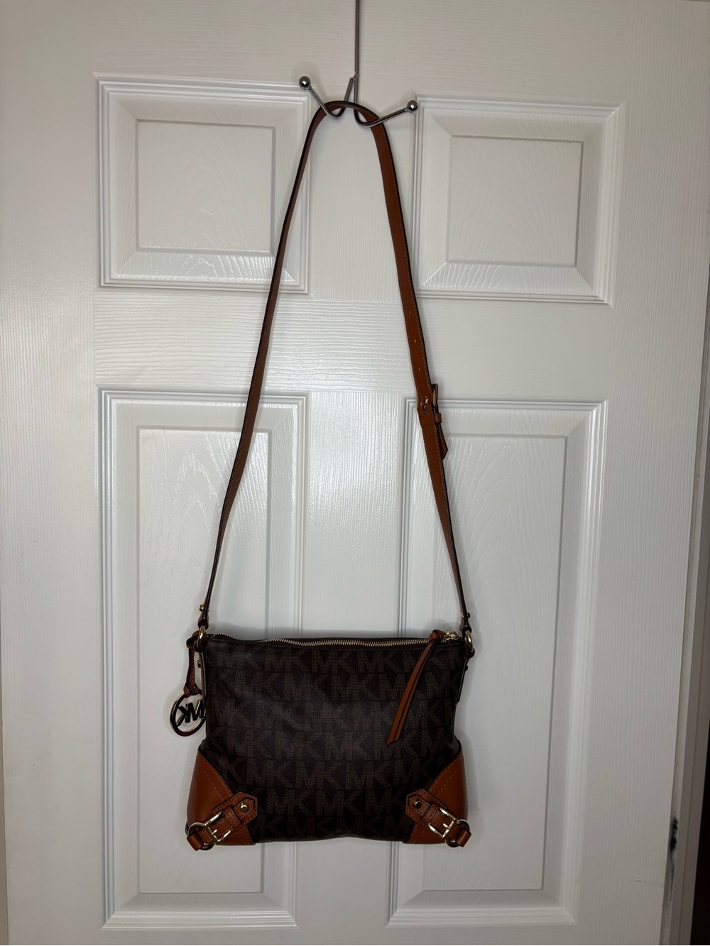 Michael Kors Brown Logo and Tan Trim Crossbody